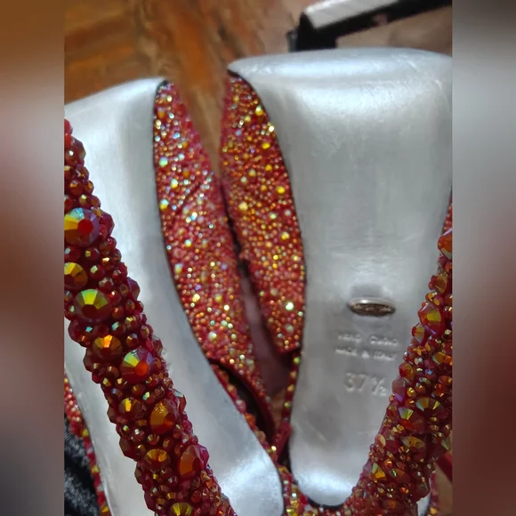Sergio Rossi Straussed Rhinestone Red Heels 7.5 37.5 - Picture 4 of 7